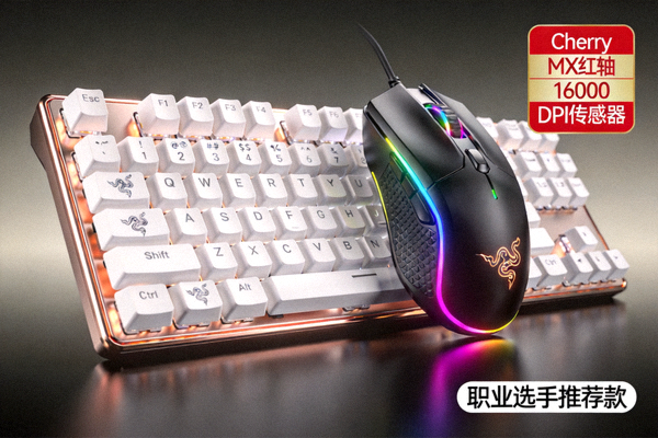 职业选手电竞外设周边产品展示，包含机械键盘与游戏鼠标